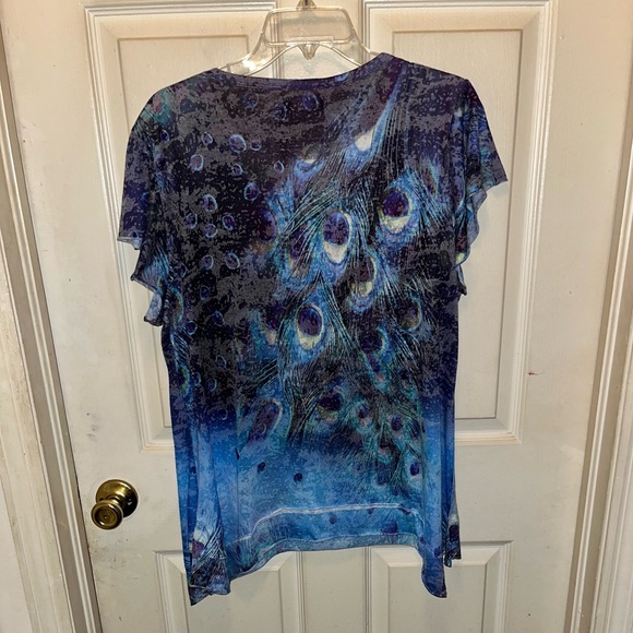 INDIGO SOUL Women’s Short Sleeve Peacock Feather Print Top. Sz XL - Picture 3 of 4